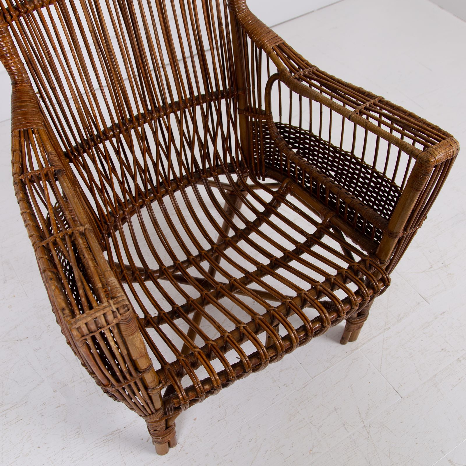 Pair Mid Century Italian Wicker & Bamboo Wingback Armchairs Fratelli Castano Milan C1970 photo buy
