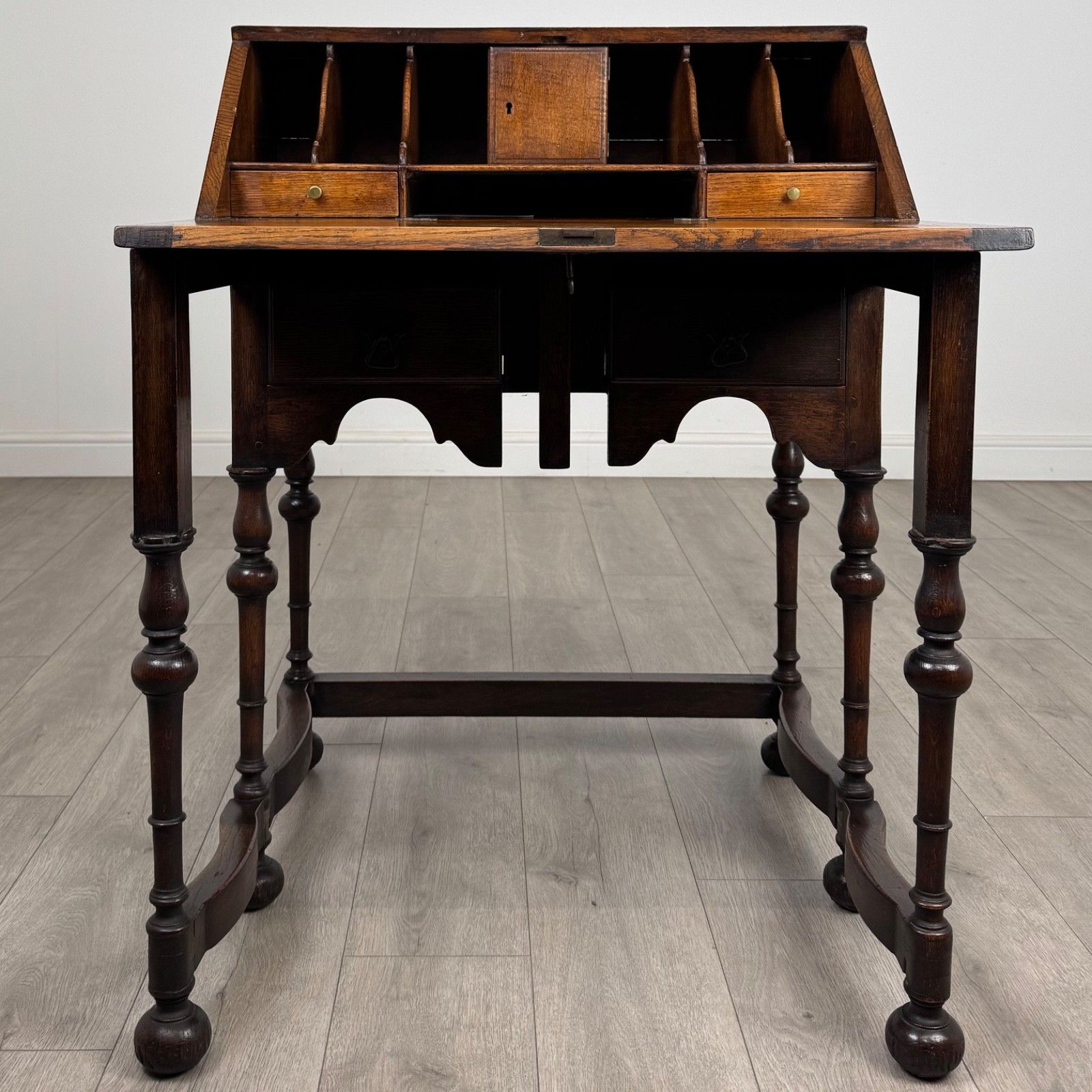 Antique 20th Century Unique Jacobean Style Bureau In Oak photo furniture