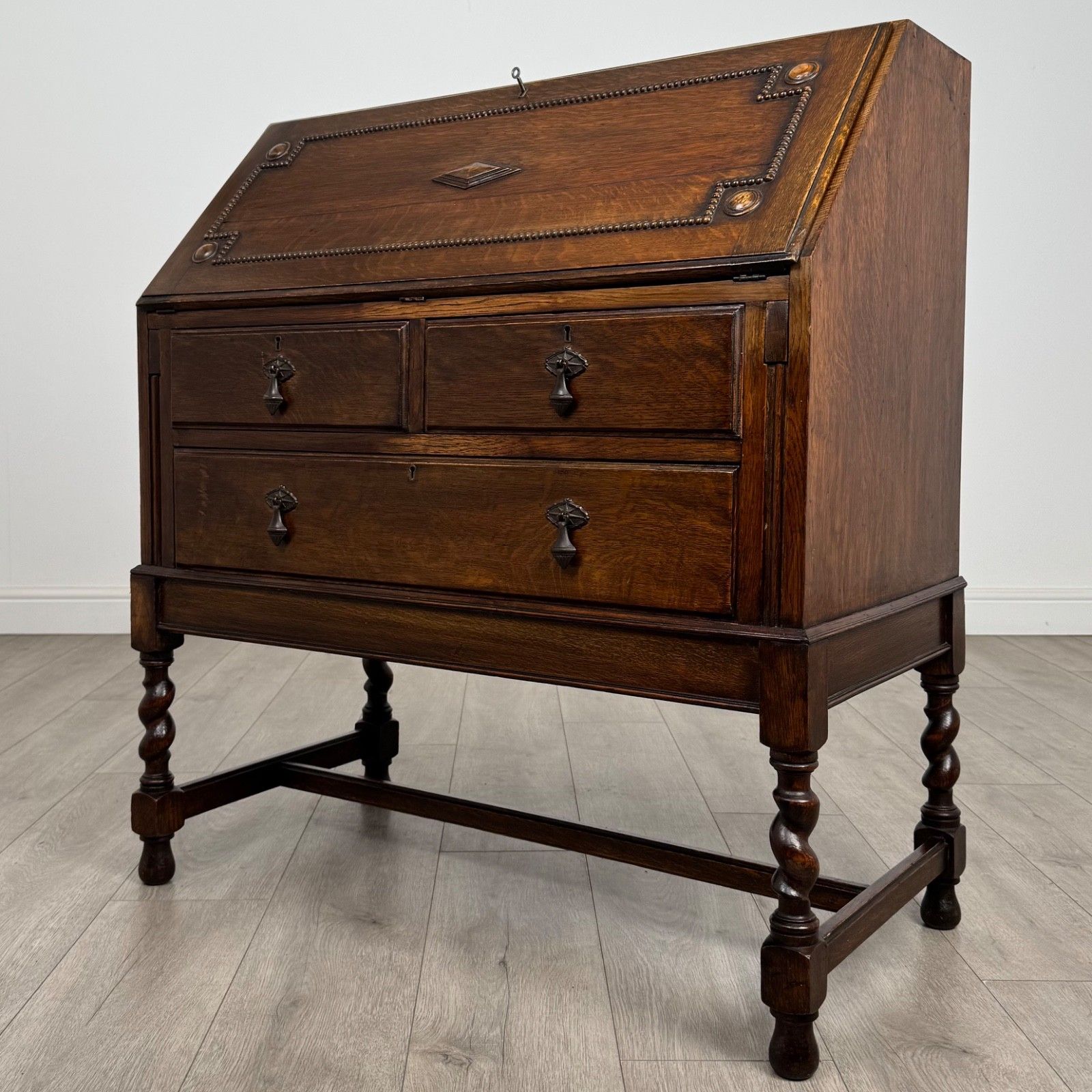 Antique 20th Century Jacobean Style Bureau In Oak photo for sale