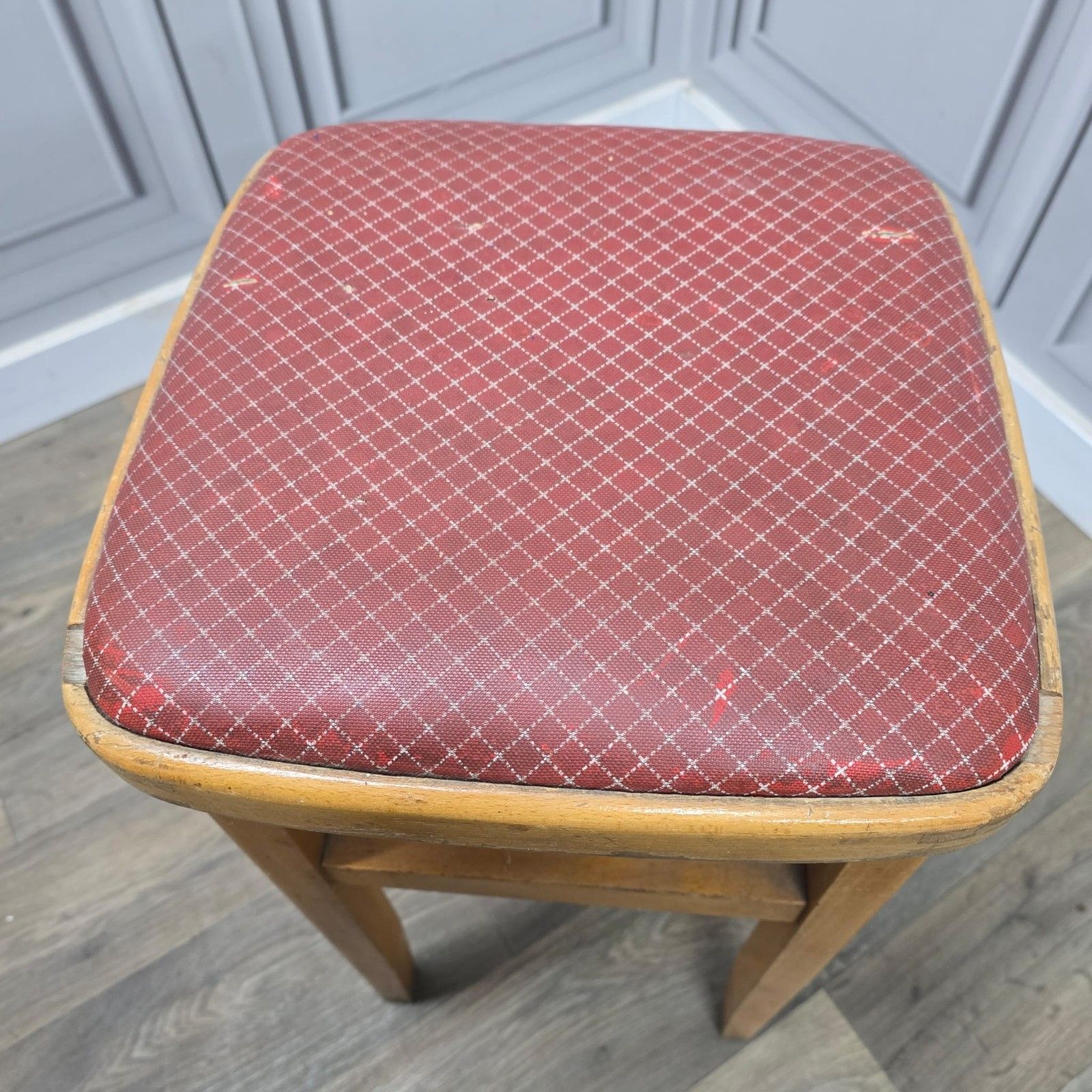 Vintage Vinyl Kitchen Stool Wooden Utility Seat Retro Bar Wooden Mid Century photo 55.0