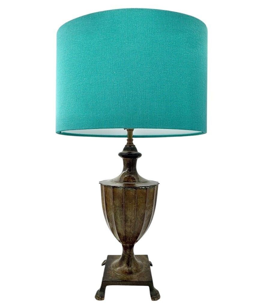 A Pair Of 1970s Classical Cast Bronze Lamps With Verdigris Finish And Paw Feet photo vintage