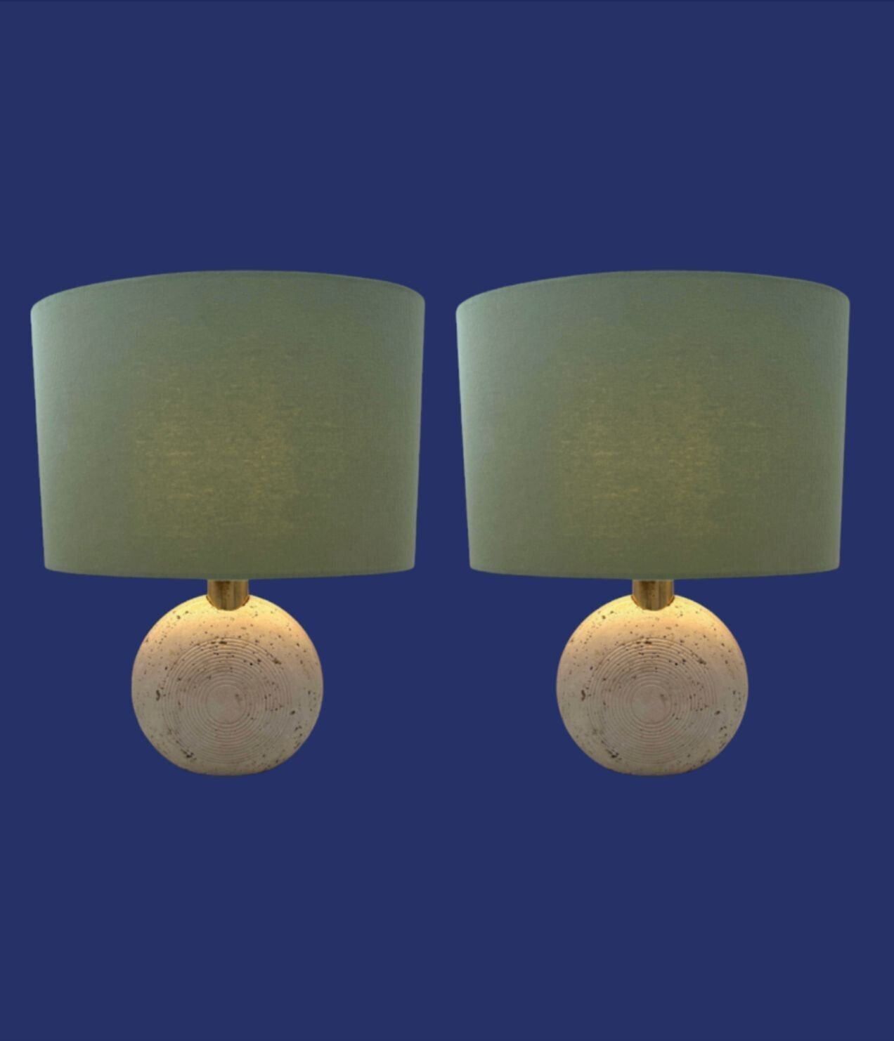 A Pair Of Circular Italian 1970s Travertine And Brass Lamps By Frattelli Manelli photo furniture