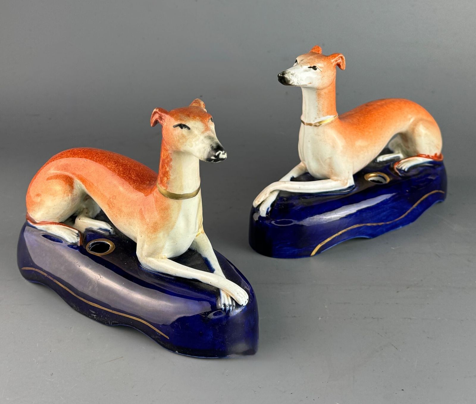 Pair Of Victorian Staffordshire Whippet Quill Holders photo furniture
