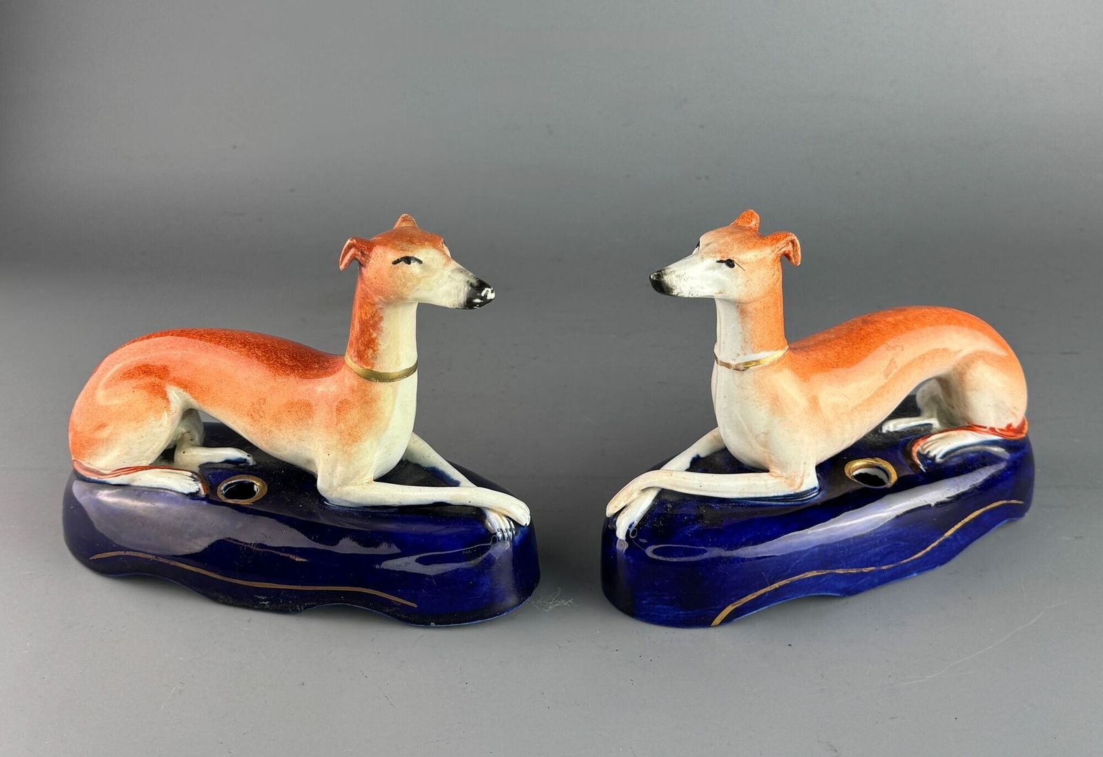 Pair Of Victorian Staffordshire Whippet Quill Holders photo Home Decor