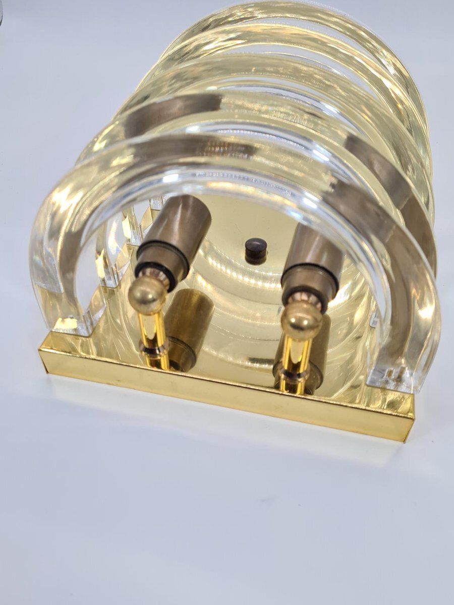 Prometeusz Wall Lamp In Brass With Transparent Acrylic Elements, Poland, 1980s photo buy