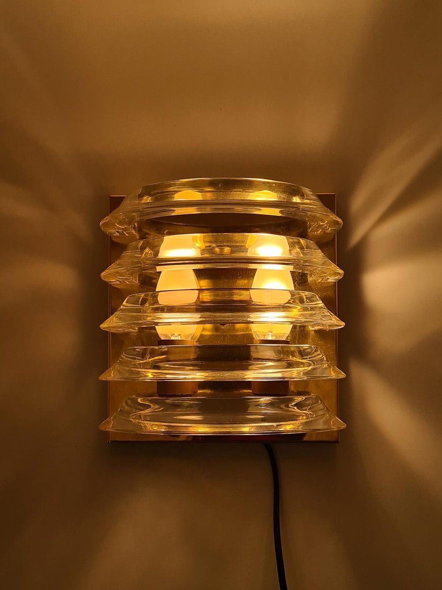 244.0 Prometeusz Wall Lamp In Brass With Transparent Acrylic Elements, Poland, 1980s photo