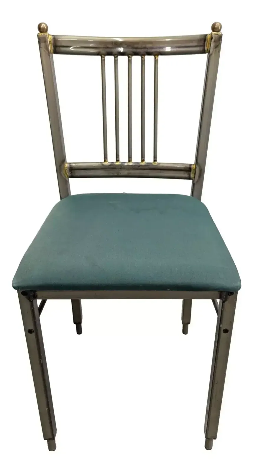 Desk And Chair Set In Patinated Metal And Brass, Glass Top, Attributed To The Italian Neo Rationalist Style, Circa 1980 photo for sale