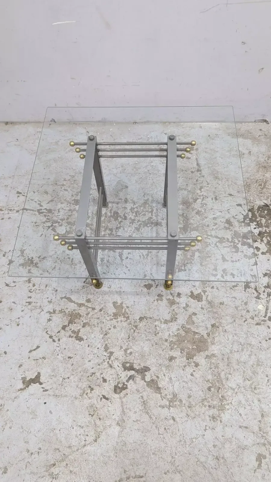 1092.0 Desk And Chair Set In Patinated Metal And Brass, Glass Top, Attributed To The Italian Neo Rationalist Style, Circa 1980 photo