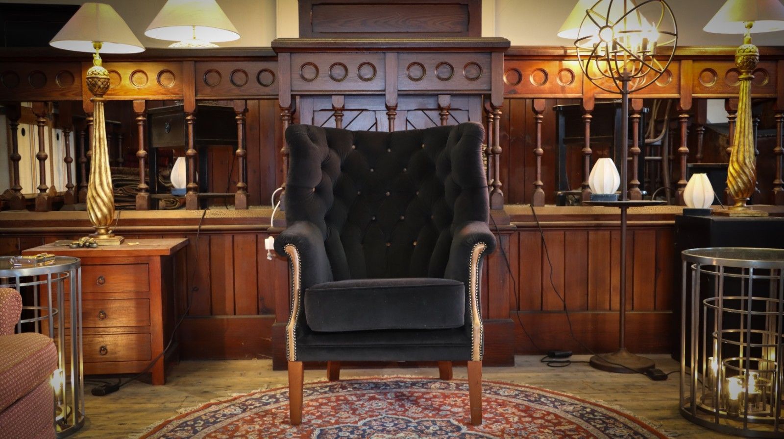 Tetrad Mackenzie Wingback Club Armchair Oscar Charcoal Velvet Saddle Tan Leather photo 999.0