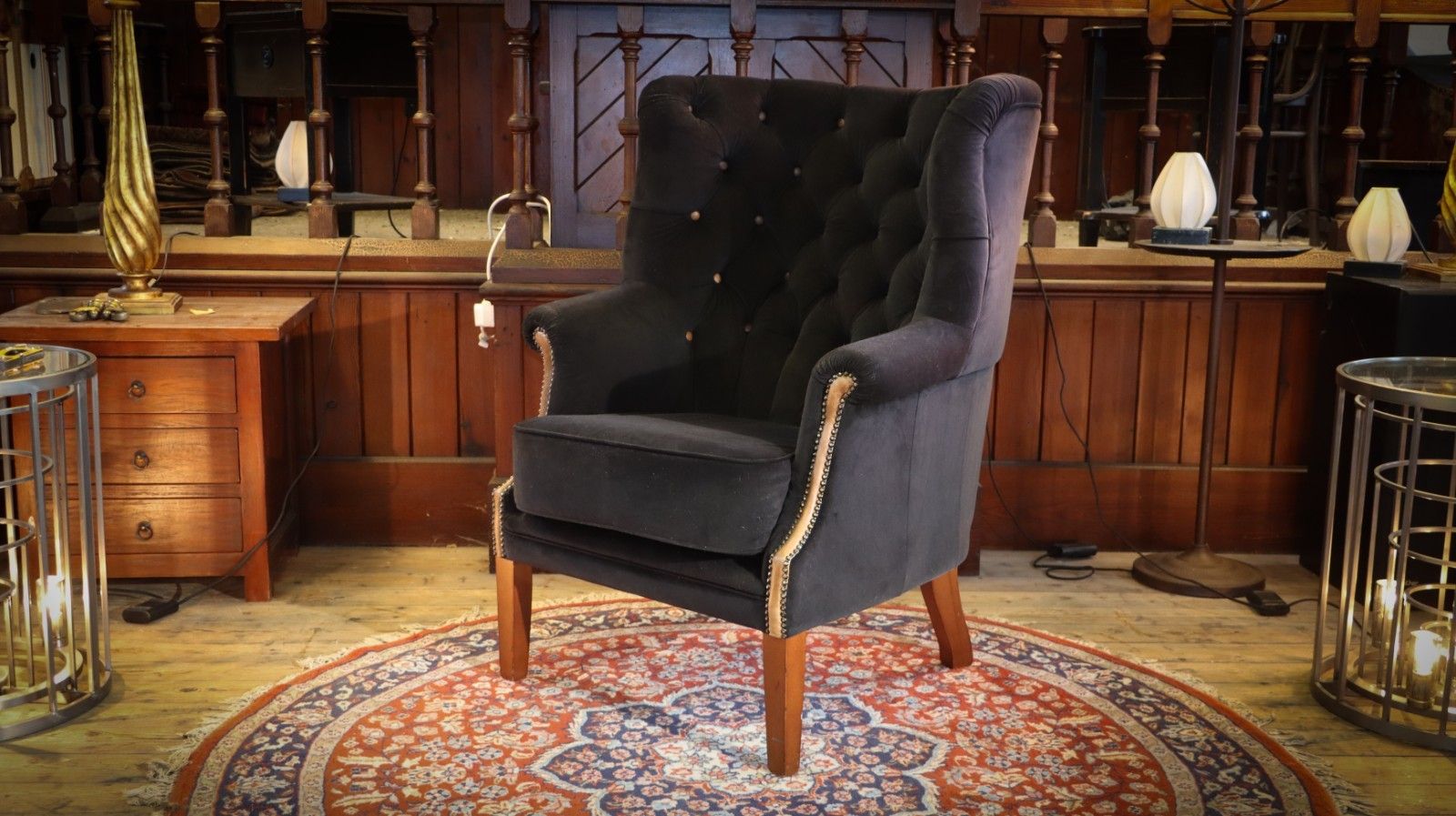 Tetrad Mackenzie Wingback Club Armchair Oscar Charcoal Velvet Saddle Tan Leather photo buy