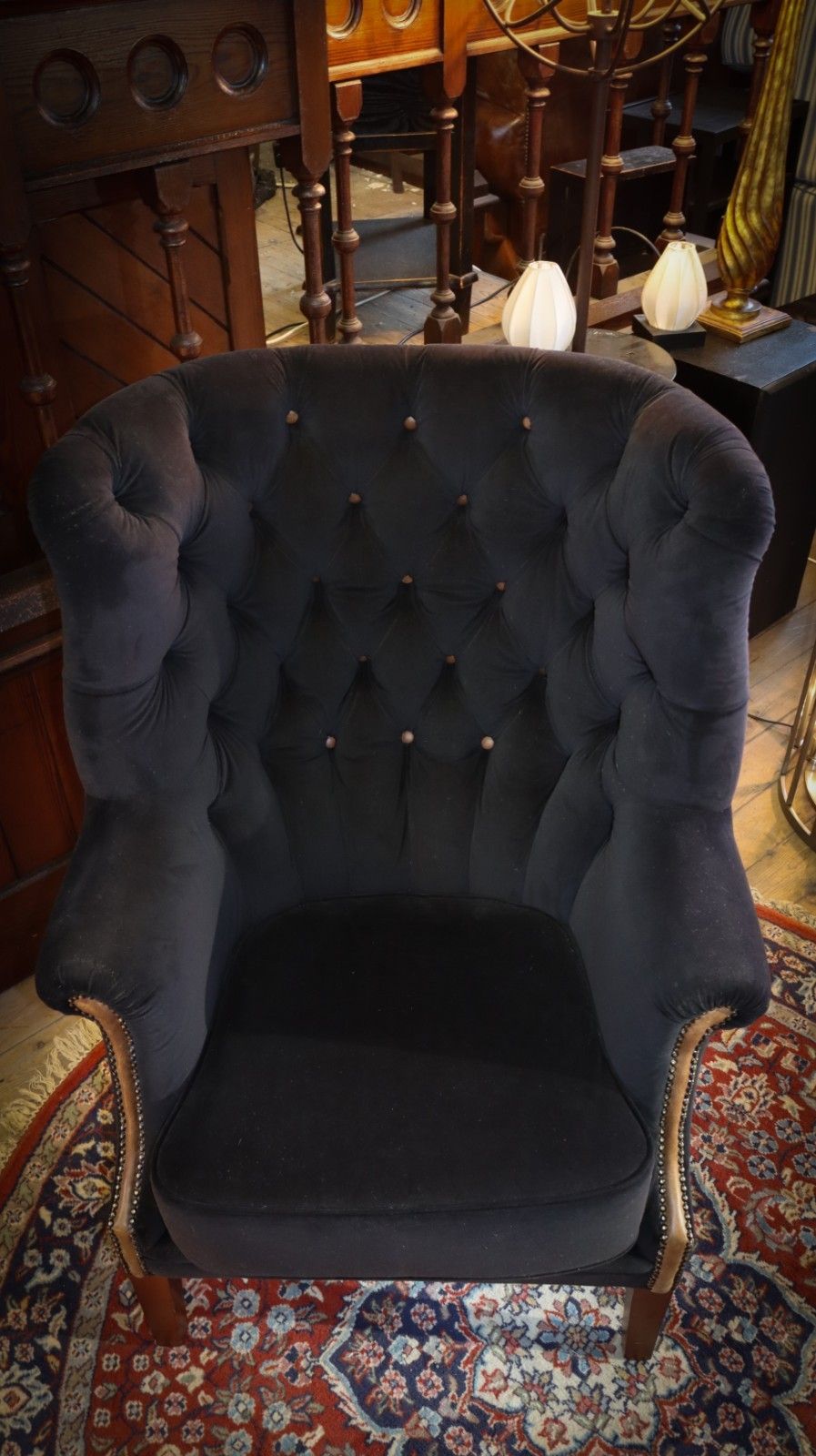 photo for sale Tetrad Mackenzie Wingback Club Armchair Oscar Charcoal Velvet Saddle Tan Leather