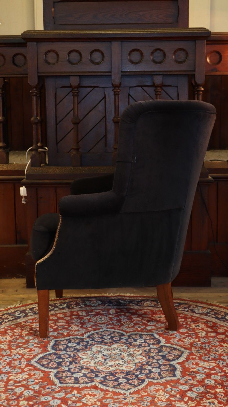 999.0 Tetrad Mackenzie Wingback Club Armchair Oscar Charcoal Velvet Saddle Tan Leather photo