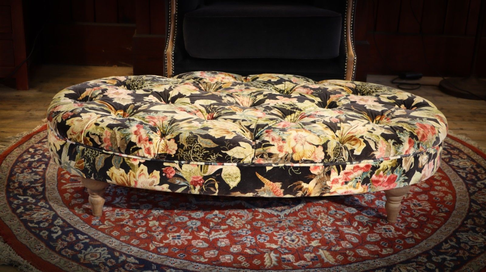 Beautiful Large Country House Footstool Ottoman In Gorgeous Floral Velvet 🚚 photo Furniture