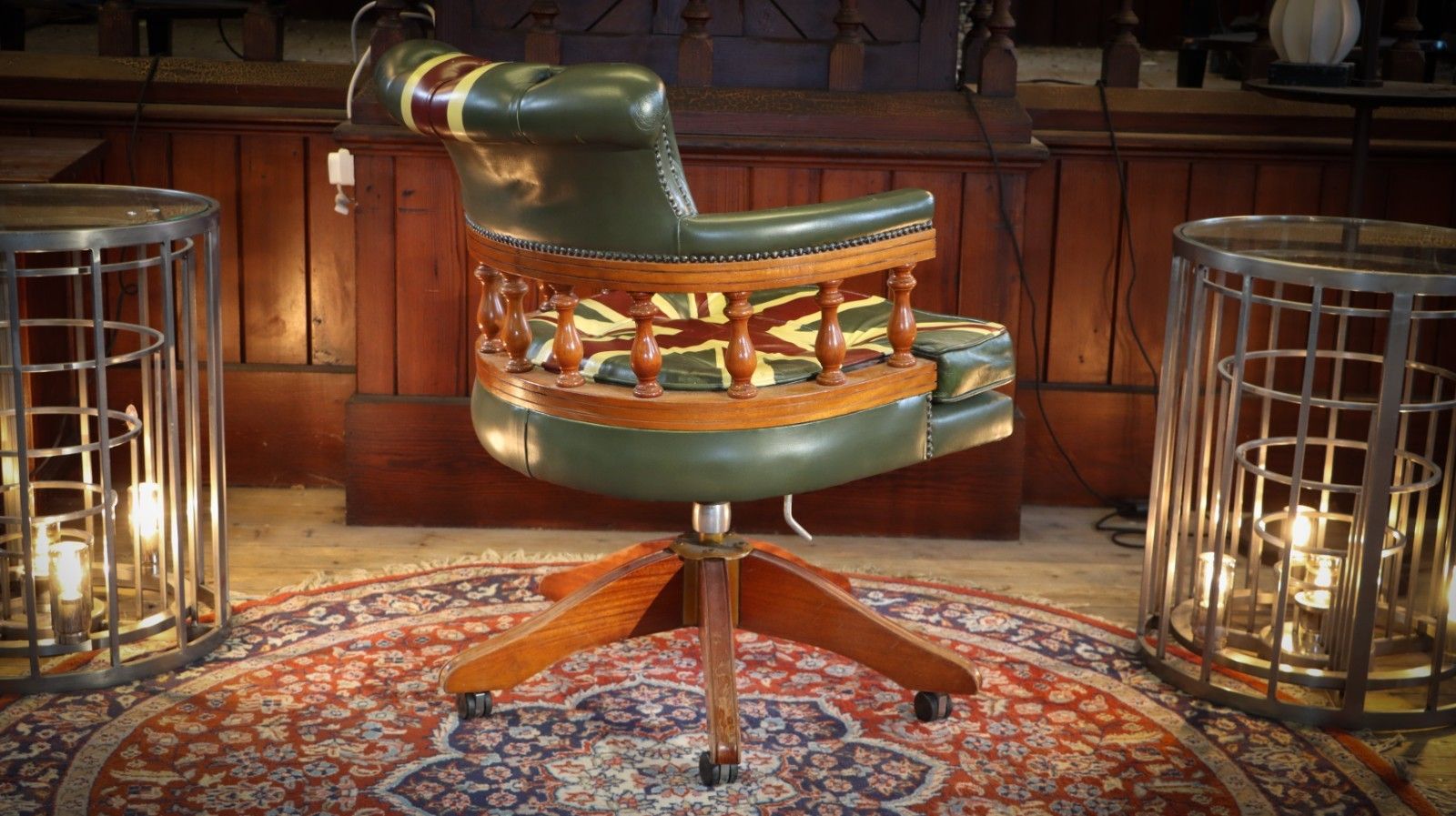 photo buy Stunning Rare Captains Swivel Leather Armchair Union Jack Possibly George Smith