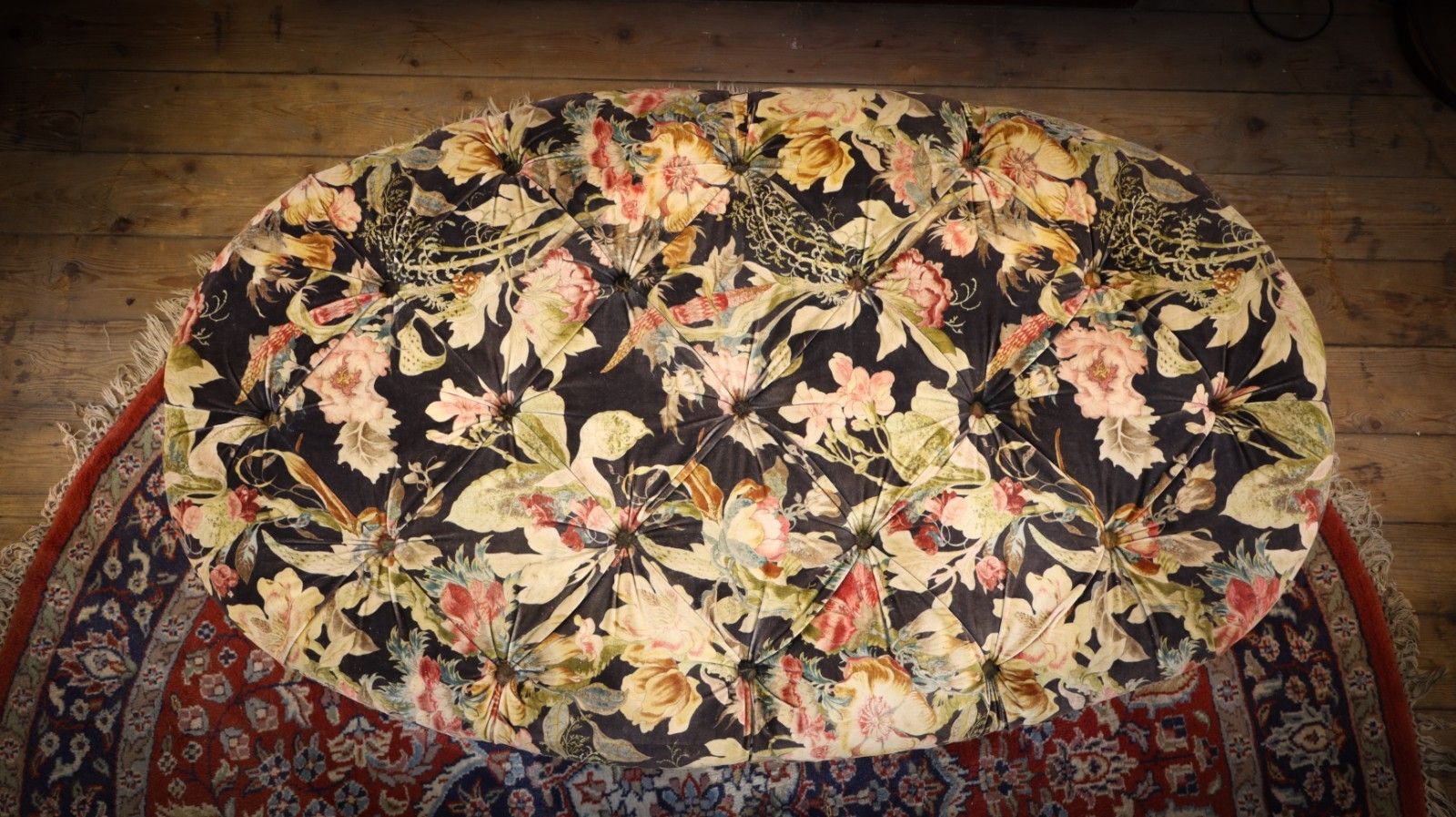 photo for sale Beautiful Large Country House Footstool Ottoman In Gorgeous Floral Velvet 🚚