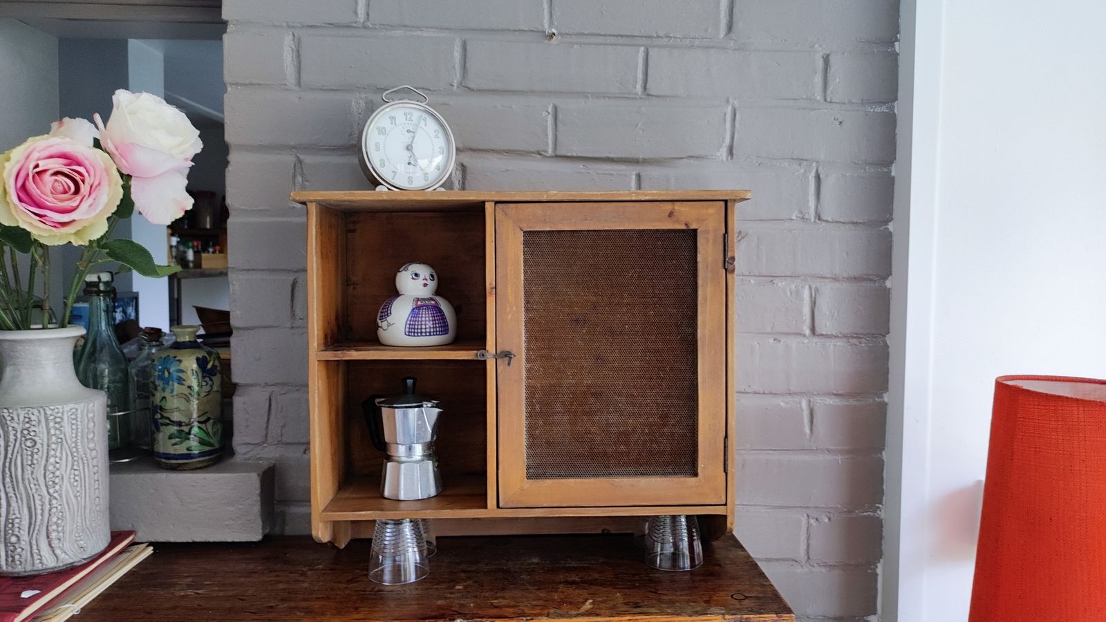 330.0 Vintage French Cheese Safe, Wooden Kitchen Larder, Spice Rack photo