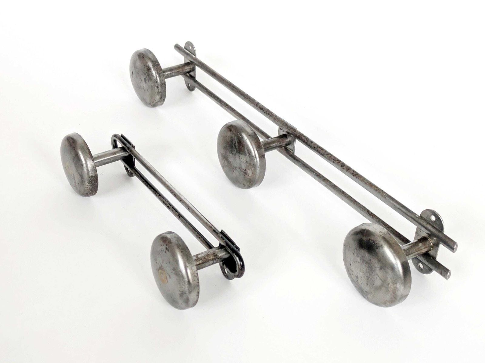 Pair Of French Steel Coat Racks 1950s Industrial Wall Hooks With Round Heads photo 178.0