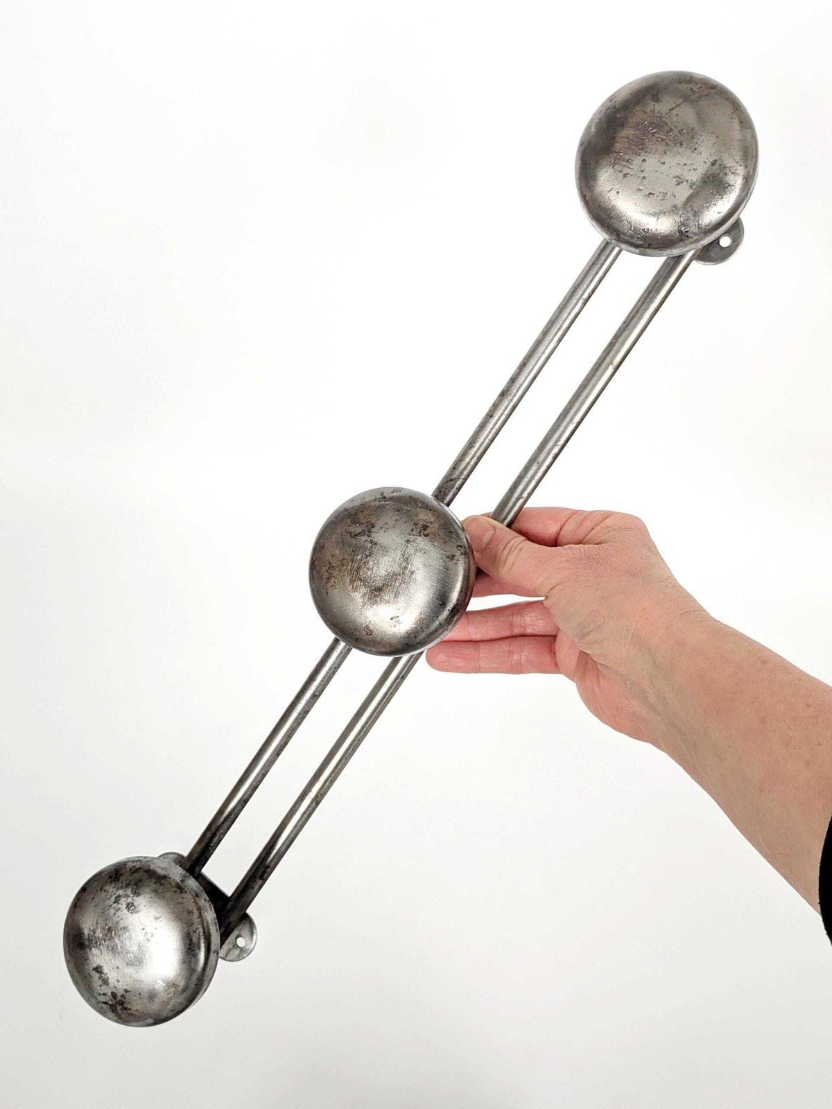 Pair Of French Steel Coat Racks 1950s Industrial Wall Hooks With Round Heads photo vintage