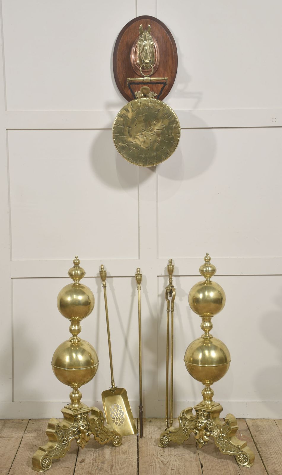 Pair Of Monumental Gilt Brass Andirons photo vinterior