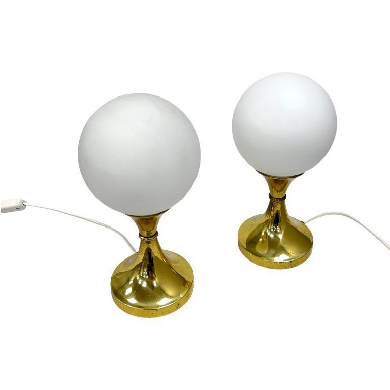 Pair Of Globe Table Lamps, Aka Leuchten, Germany, 1970s, Brass And Glass photo 165.0