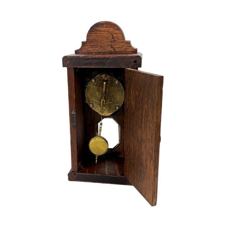 Miniature Mantel Clock   Oak Wood, Pendulum Mechanism, Germany, 1920s photo furniture