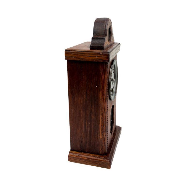 Miniature Mantel Clock   Oak Wood, Pendulum Mechanism, Germany, 1920s photo buy