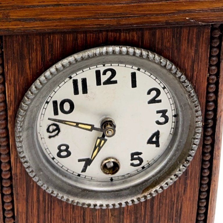 photo furniture Miniature Mantel Clock   Oak Wood, Pendulum Mechanism, Germany, 1920s