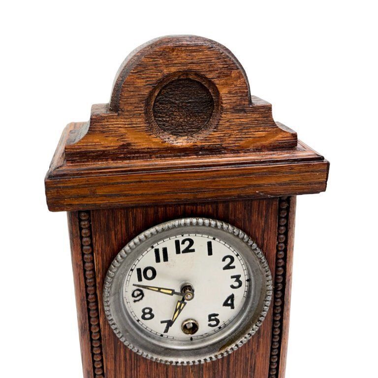 photo for sale Miniature Mantel Clock   Oak Wood, Pendulum Mechanism, Germany, 1920s
