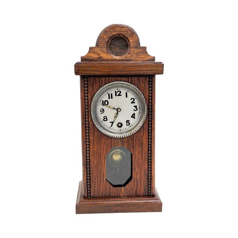 174.0 Miniature Mantel Clock   Oak Wood, Pendulum Mechanism, Germany, 1920s photo