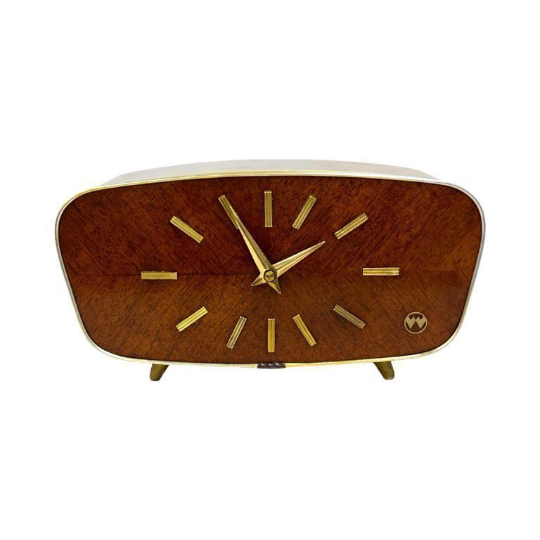 213.0 Weimar Walnut Veneer Mantel Clock, 1960s, West Germany, Mid Century Modern photo