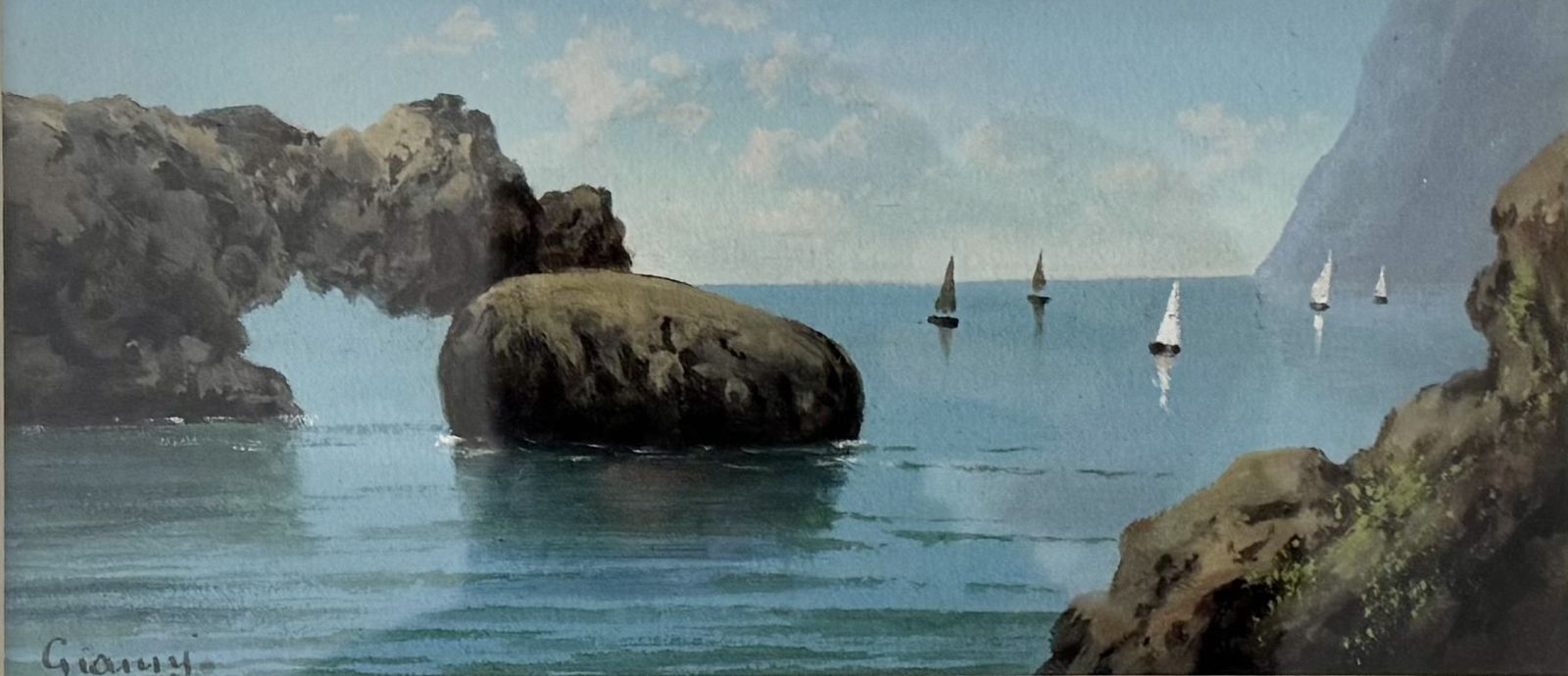 Vintage Seascape Painting With Gold Frame photo buy