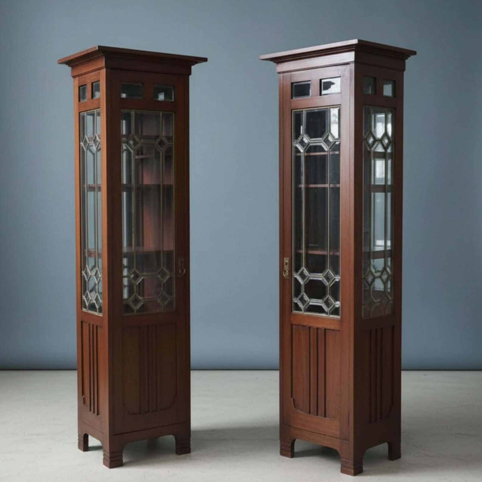 Pair Of Art Nouveau Solid Wood Showcases, Central Europe, Circa 1910 photo Furniture