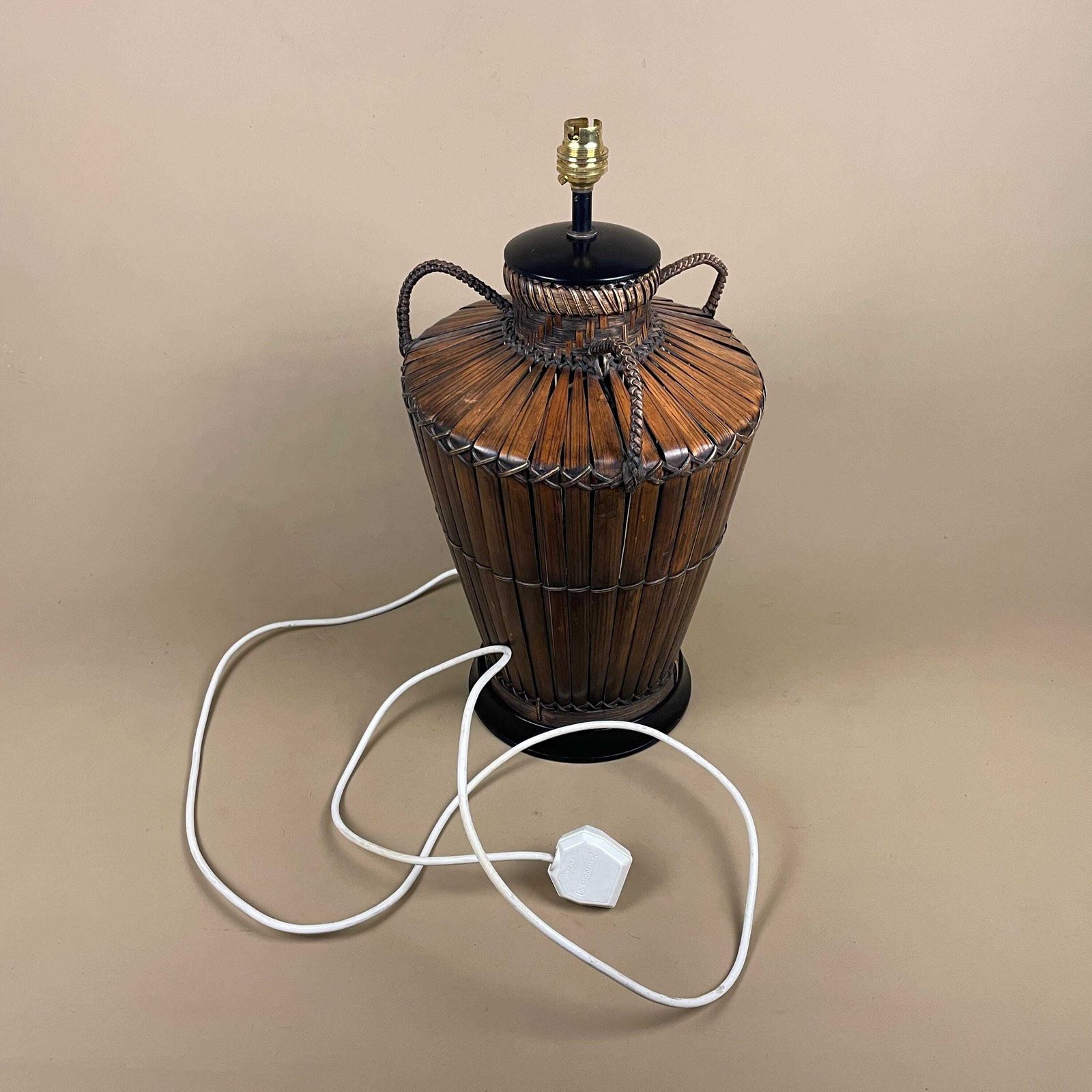 photo buy Antique Oriental Bamboo Wood Lamp Hand Painted Wooden Light Vintage Basket Bedside Side Table Pattern Handmade Traditional Asian