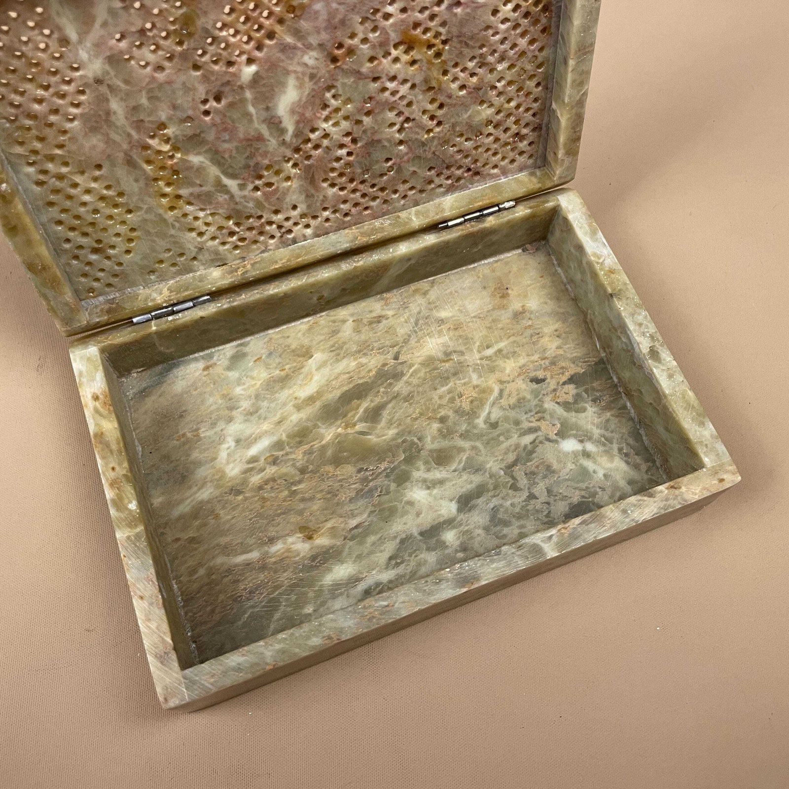 Home Decor Marble Peacock Trinket Box Hand Painted Indian Onyx Stone Decorative Jewellery Keepsake Box Vintage Oriental Decor Hinged Lid photo