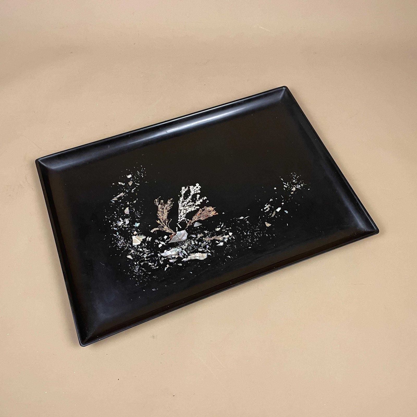 Couroc Monterey Black Tray Abalone Inlay Beach Mcm 1960s Mid Century Modern California Resin Serving Tray Coastal Decor