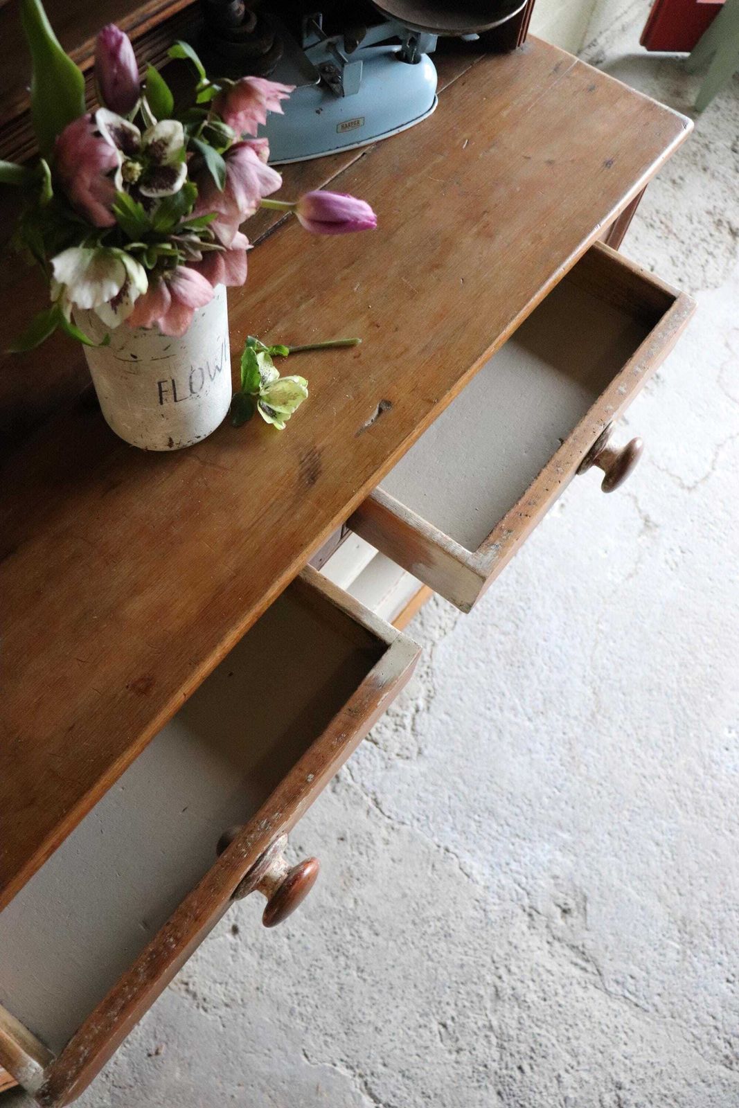 photo for sale Charming Vintage Stripped Pine Farmhouse Open Dresser With Linen Painted Shelves