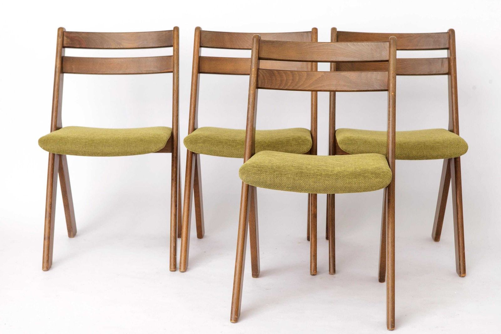 Set Of 4 Vintage German Dining Chairs 1970s, Attributed To Casala, Beech Wood, Mid Century Modern