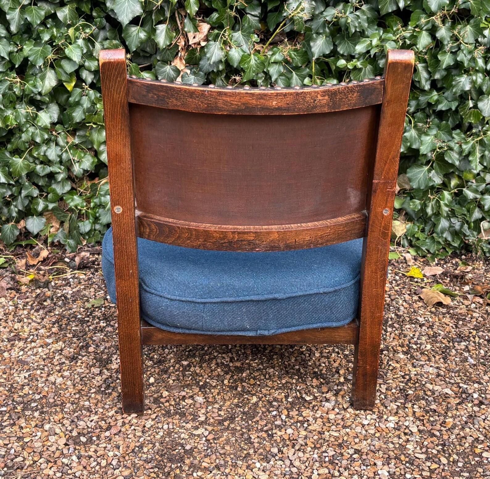 Antique Low Oak And Leather Nursing Fireside Elbow Armchair photo vintage