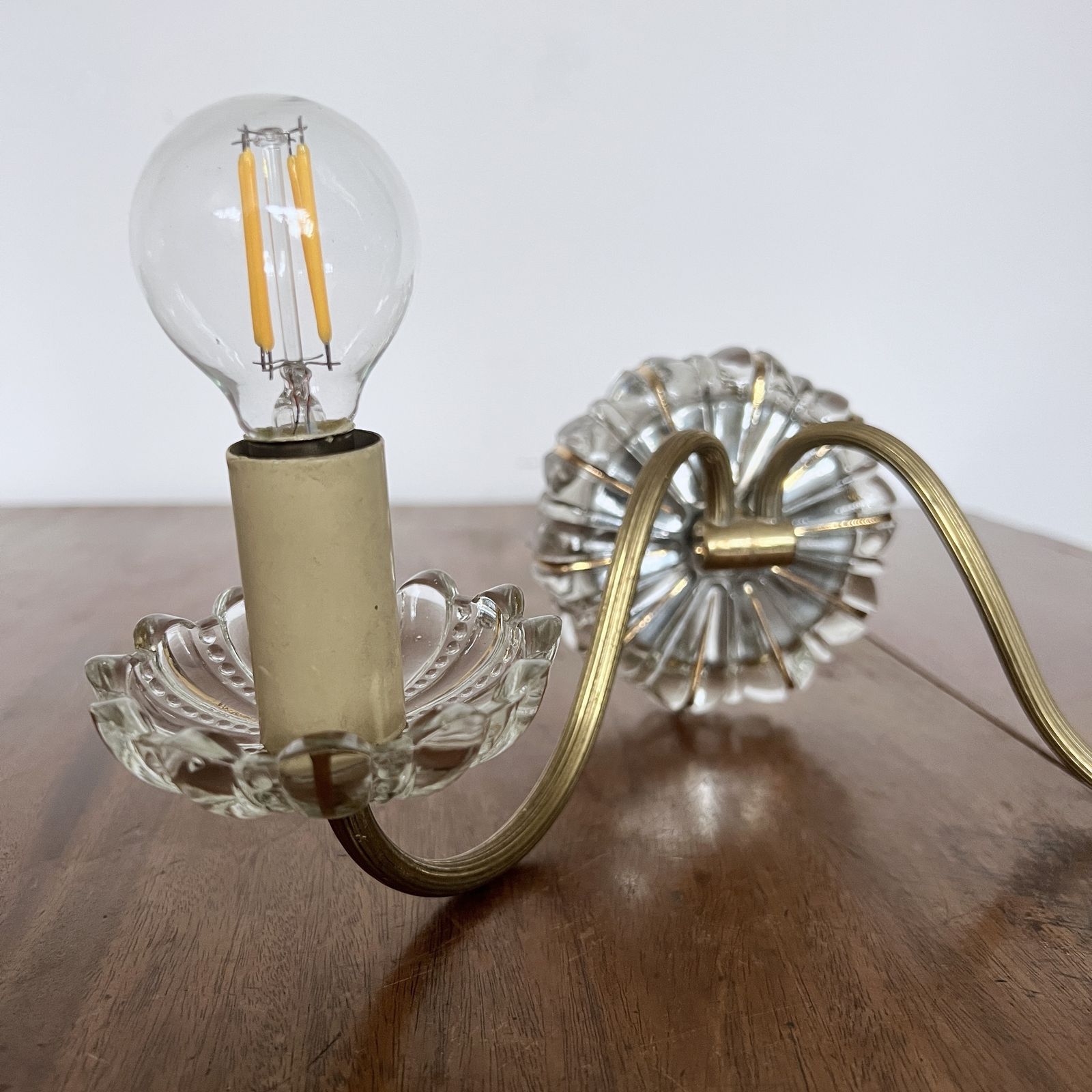 Pair Of Early 20th Century French Brass And Glass Wall Lights photo Lighting