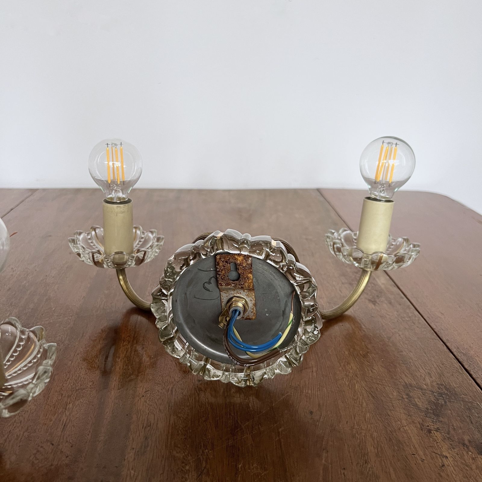 Pair Of Early 20th Century French Brass And Glass Wall Lights photo 395.0