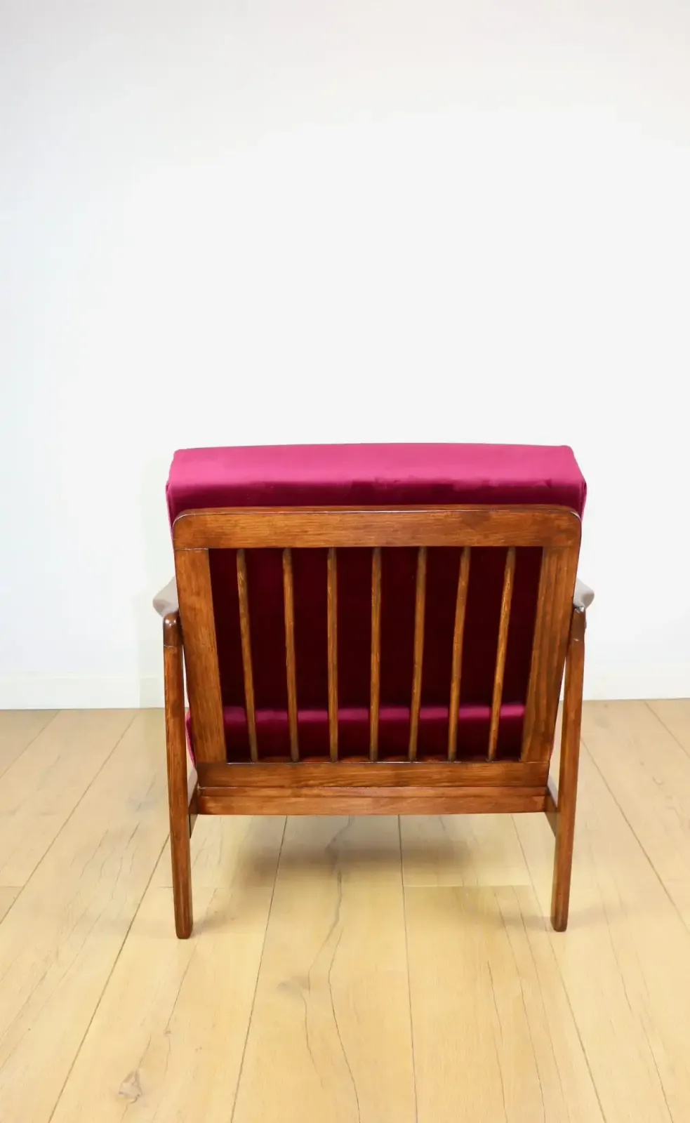 photo furniture Vintage Burgundy Raspberry Brown Wooden Armchair Designed By Z. Bączyk   2 Pieces Available