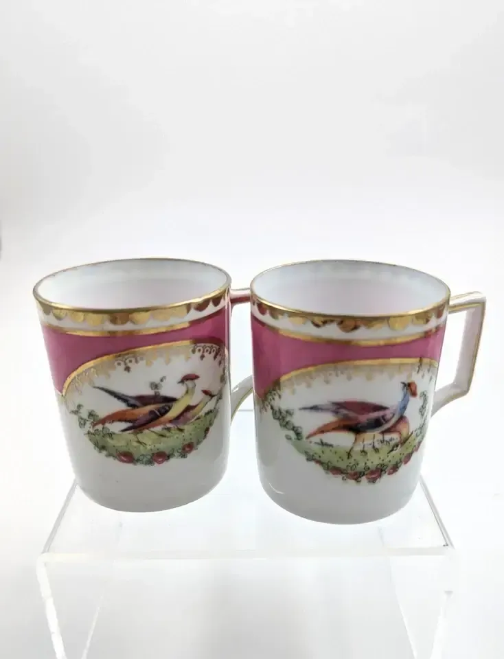 photo for sale Victoria Austria Porcelain 12 Piece Coffee Set For 6, Chelsea Style, Pink & Gold