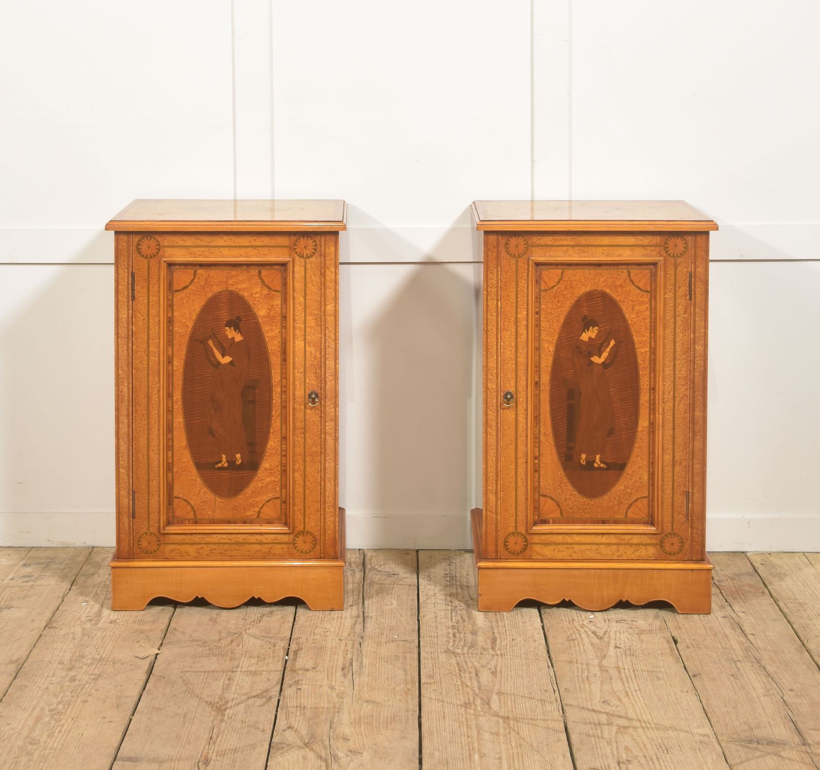 Pair Of Neo Classical Revival Marquetry Bedside Cabinets photo buy