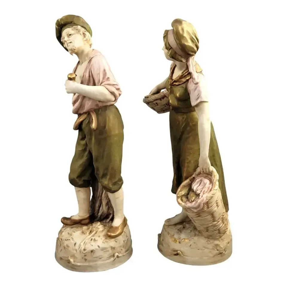Antique Royal Dux, Large Pair Of Porcelain Fisher Figures, Bohemia, C. 1918 photo furniture