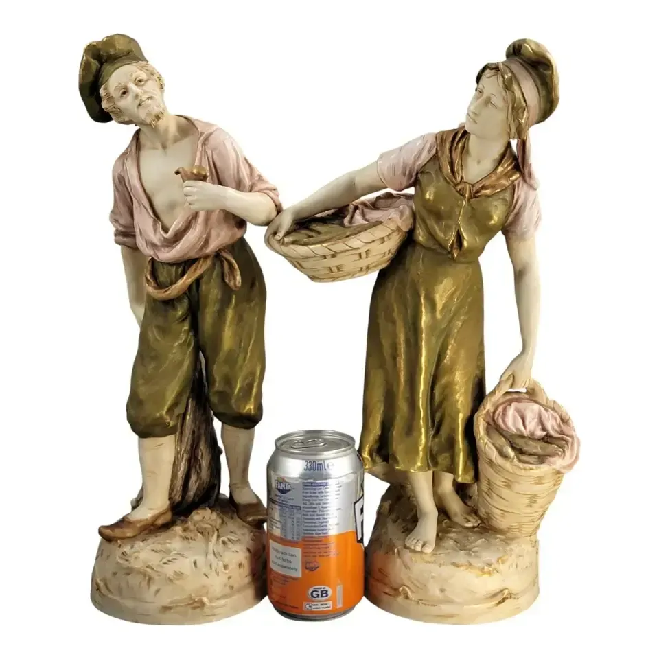 Home Decor Antique Royal Dux, Large Pair Of Porcelain Fisher Figures, Bohemia, C. 1918 photo