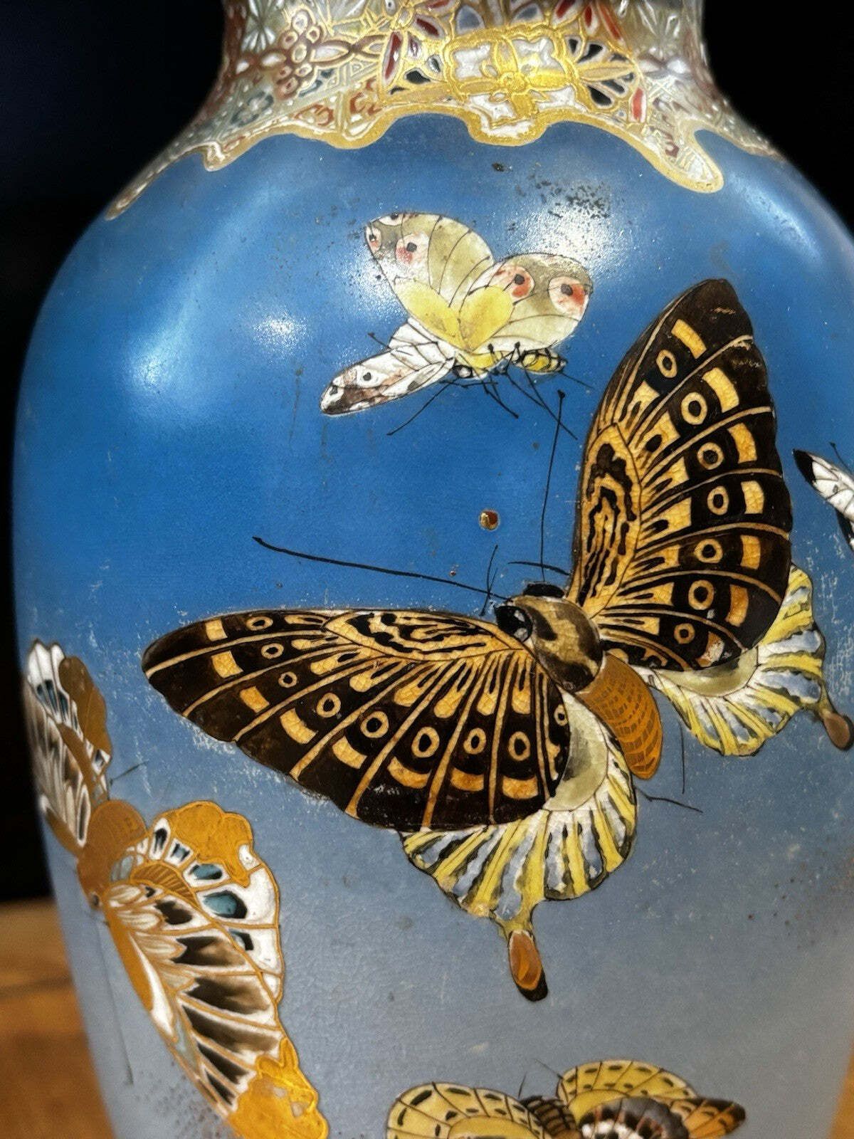 Antique Satsuma Vase Decorated With Butterflies And Signed To Base photo for sale