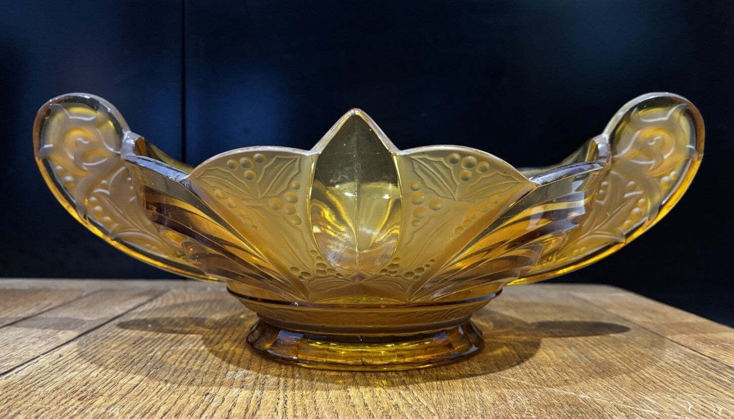 Large Art Deco Brockwitz Amber Glass Centerpiece Bowl