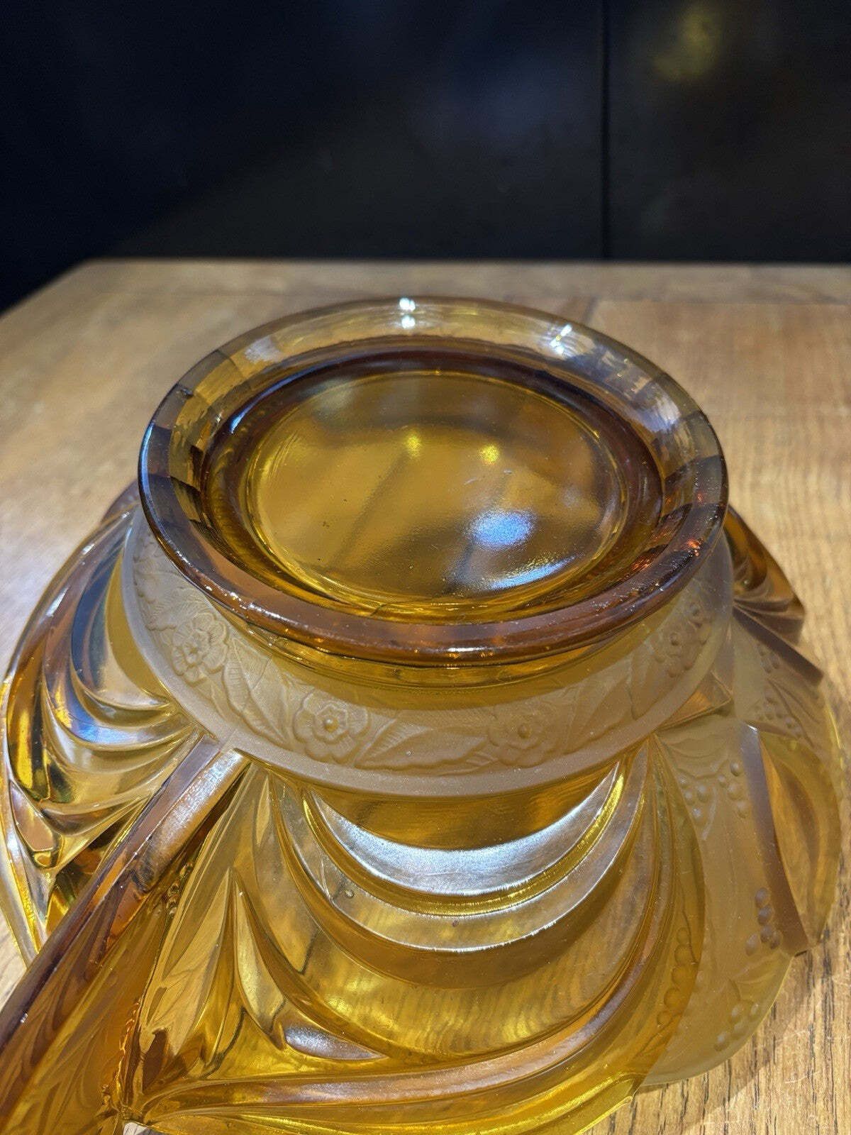 Large Art Deco Brockwitz Amber Glass Centerpiece Bowl photo vinterior