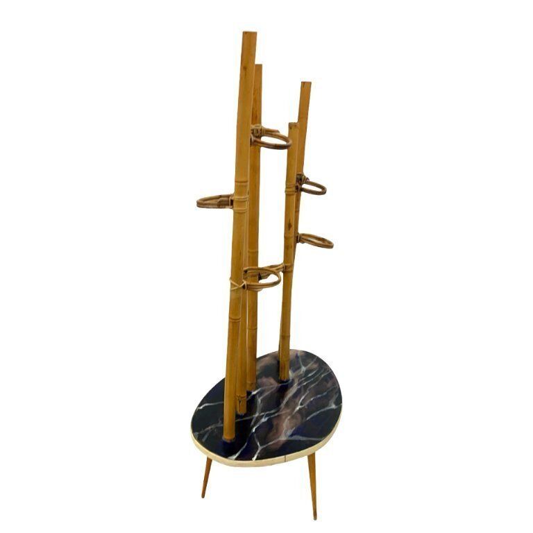 Mid Century Modern Plant Stand – Europe, 1960s 1970s, Bamboo & Artistic Resin Tabletop photo vintage