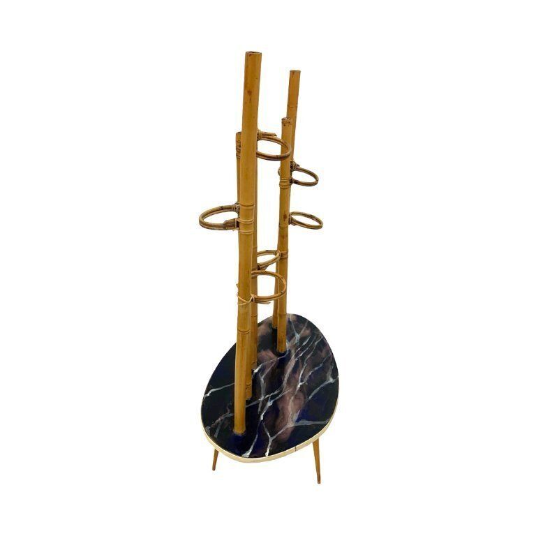 photo furniture Mid Century Modern Plant Stand – Europe, 1960s 1970s, Bamboo & Artistic Resin Tabletop